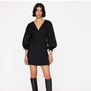NWT Frame Denim Black Long Sleeve, Vneck Ruched Dress. Size XL.